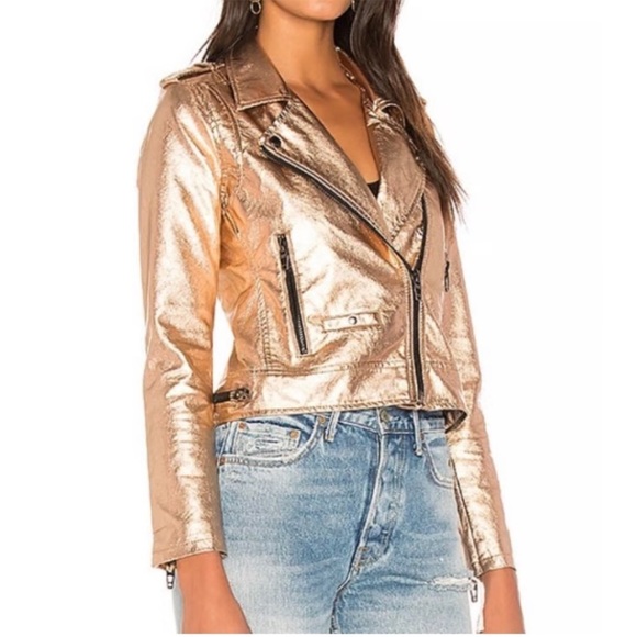 BLANK NYC Metallic Faux Leather Moto Jacket Rose Gold Party Holiday New Year - Picture 2 of 10
